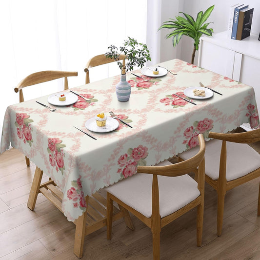 Pink Floral Tablecloth Vintage Flower Table Cloth Aesthetic Floral Rectangle Tablecloth 54×72 Inch Farmhouse Washable Table Cover for Kitchen Dining Room Party Decoration