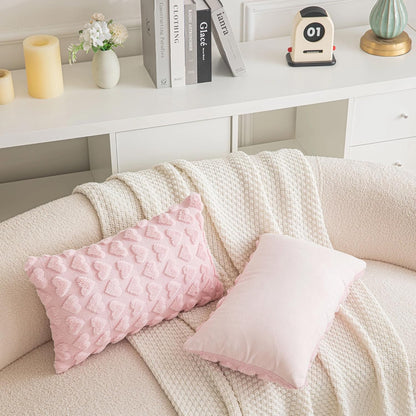 AQOTHES Set of 2 Heart Love Cute Pink Decorative Valentines Throw Pillow Covers 12x20, Soft Plush Faux Fur Pillow Covers for Couch Sofa Home Valentines Day Decoration