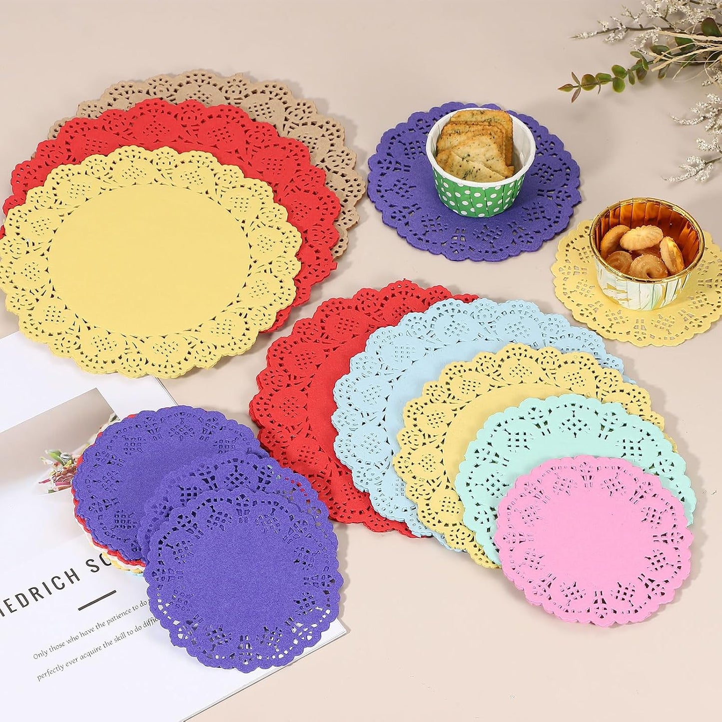 uxcell 100Pcs Paper Doilies, 10.5" Lace Doilies Round Paper Placemats for Dessert Cake Wedding Birthday Party Decorations Sandwiches Restaurants, Pink