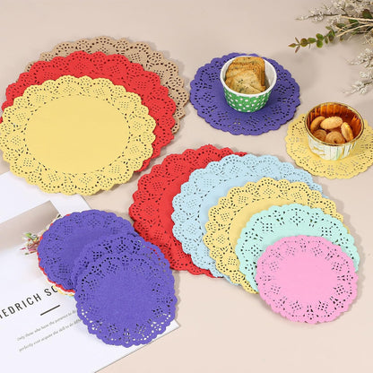 uxcell 100Pcs Paper Doilies, 8.5" Lace Doilies Round Paper Placemats for Dessert Cake Wedding Birthday Party Decorations Sandwiches Restaurants, Pink