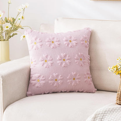 AQOTHES Spring Summer Pink Throw Pillow Covers 18x18 inch Set of 2 Flower Floral Faux Fur Cute Throw Pillows for Sofa Couch Living Room Decor