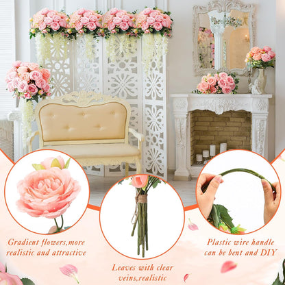 Geosar 8 Bundles Artificial Peonies Flowers Fake Silk Peony Bouquet Faux Peonies Flowers Bulk for Decoration Vase Floral Arrangements Wedding Party Table (Peach Pink,Light Pink)