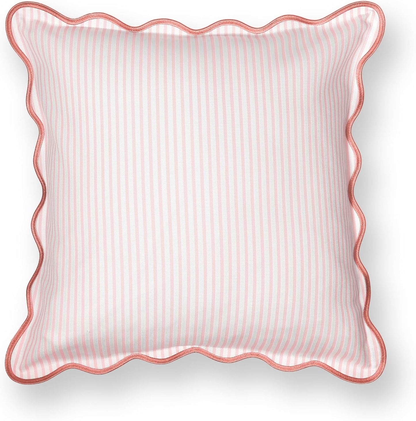 Hofdeco Premium Coastal Patio Indoor Outdoor Scalloped Throw Pillow Cover Only, 20"x20" Water Repellent for Backyard, Couch, Blush Pink Print Stripes