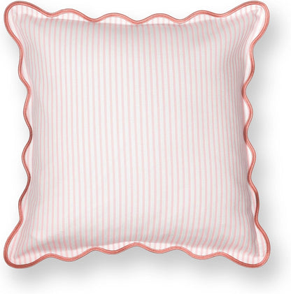 Hofdeco Premium Coastal Patio Indoor Outdoor Scalloped Throw Pillow Cover Only, 20"x20" Water Repellent for Backyard, Couch, Blush Pink Print Stripes