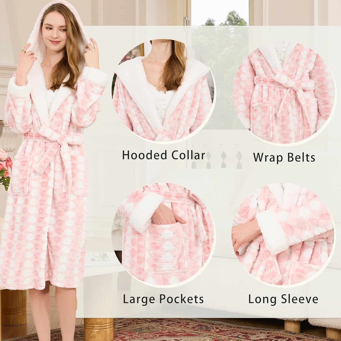 U2SKIIN Women’s Plush Hooded Robe, Luxuriously Soft and Warm Fleece Bathrobe for Home Spa and Lounge