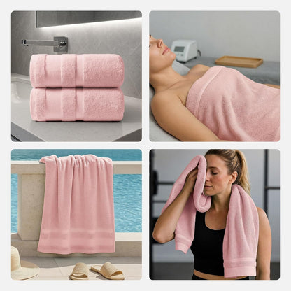 REDKISS 100% Cotton Bath Towels Set of 2, Extra Large Bath Sheets 35 X 70 Inches, Super Soft, Highly Absorbent & Quick Dry Shower Towels for Bathroom, Gym, Spa, Pool & Hotel, Pink