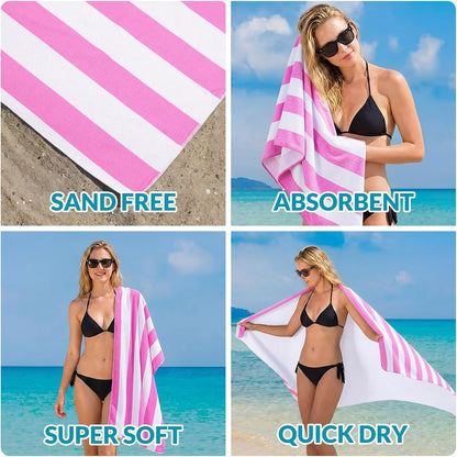 Frienda 12 Pack Pink Striped Beach Towels 71''x 32'' Large Microfiber Quick Dry Absorbent Bath Towels for Swimming Pool Beach Cruise Travel Gym Supplies