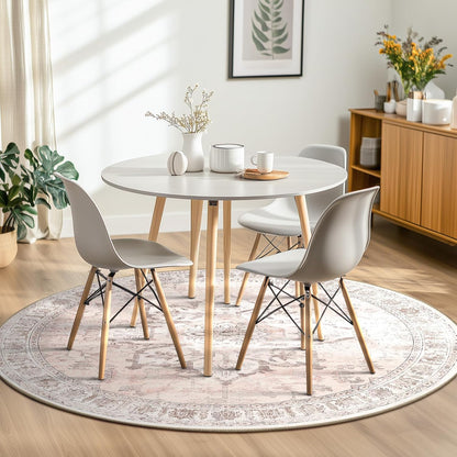 BESTSWEETIE 4ft Area Rug Washable Rugs for Living Room, No Pile Boho Carpet for Entryway Bedroom Dinning Room, Vintage Carpet Print Distressed Non-Slip, 48" Round, Pink Beige Grey
