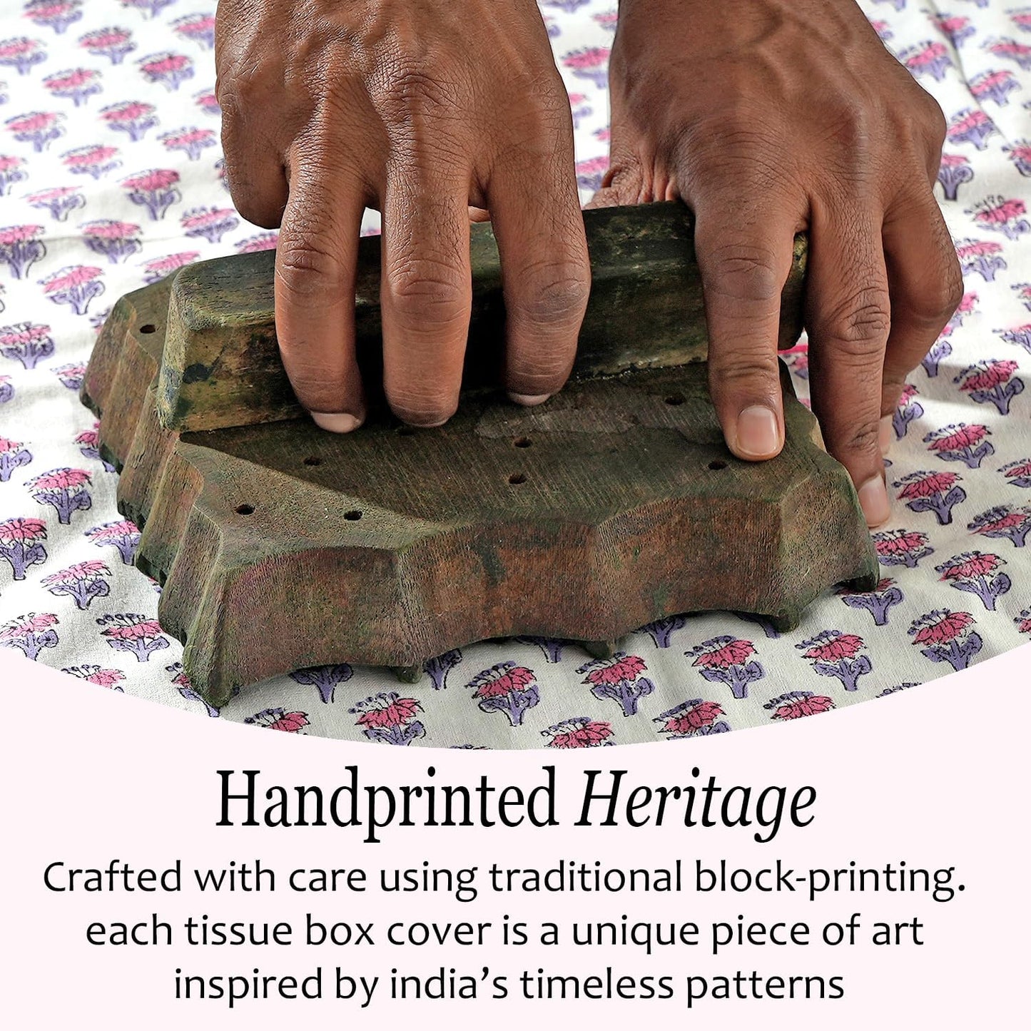CPC Pink Sapphire Hand Block Printed Cotton Tissue Box Cover 5" x 5" x 5.5" Square Soft Reusable Boho Napkin Holder for Home Kitchen Dining Bathroom Office Cafe Spa, Gift for Spring, Mother's Day