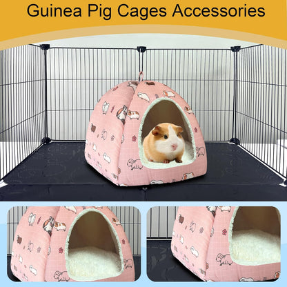Guinea Pig Hideout Bed 11.8-Inch Cube - Cozy Small Animal House for Guinea Pigs, Chew-Proof Hideaway with Ventilation (Pink, Adorable Guinea Pig Print)