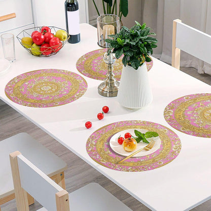 Retro Flower Pattern Gold and Peach Fabric placemats Round Reusable Chalkboard placemats placemat Washable Solid placemats for Dining Table Waterproof placemats for Kitchen Table 6 Place mats