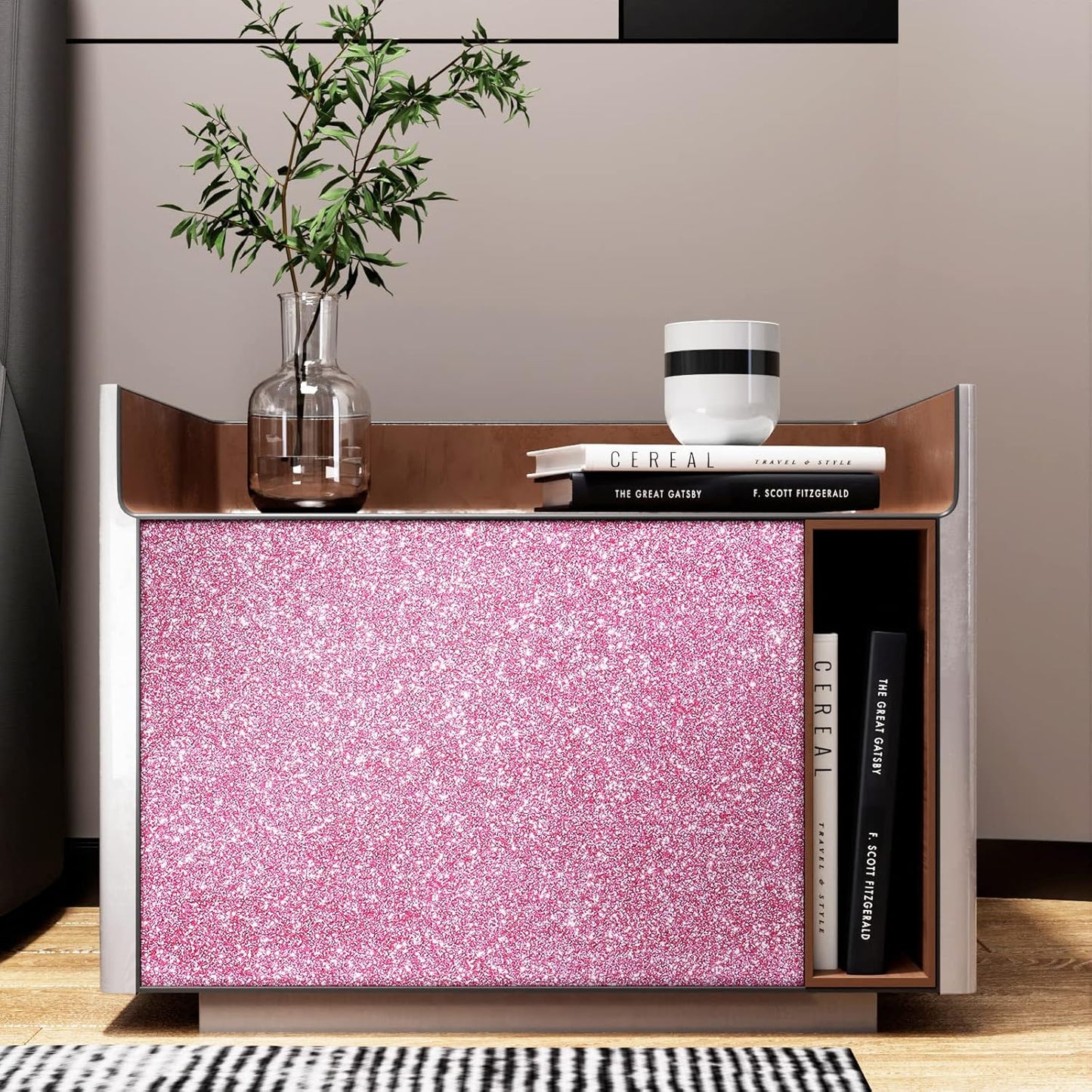 Stickyart Light Pink Glitter Wallpaper - Peel and Stick Decorative Self Adhesive Glitter Fabric - Removable Sparkle Wallpaper for Bedroom & Girls Room Walls - 15.8"x78.7"