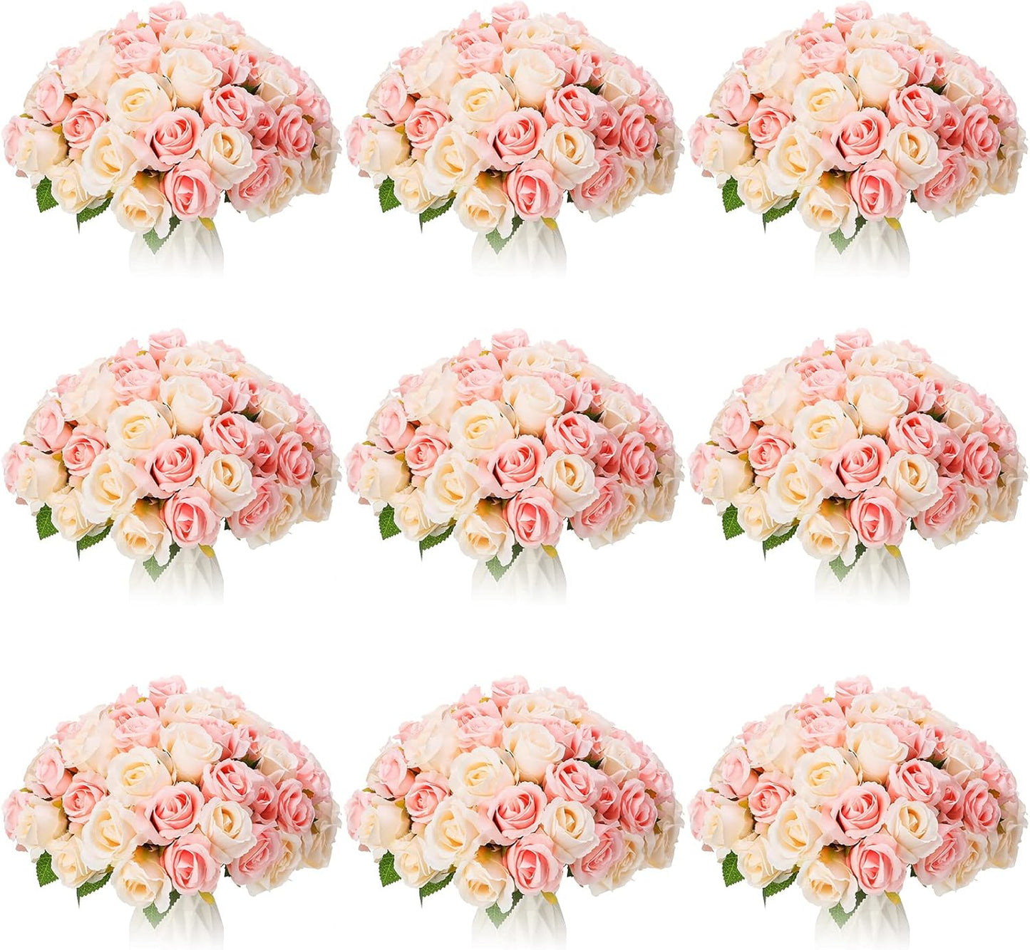 Jexine, 10 Bouquets Artificial Rose Flowers, 120 Pcs, Pink and White, Silk, DIY Bride, Home, Wedding Party Decorations
