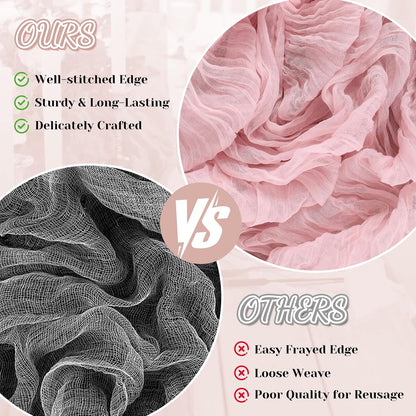 2 Pack Pink Cheesecloth Table Runner, 10Ft Boho Gauze Cheese Cloth Table Runners for Wedding, Party, Dinner, Baby Shower, 120 Inches Long Table Runner for Valentine's Day, Easter, Mother's Day Decor