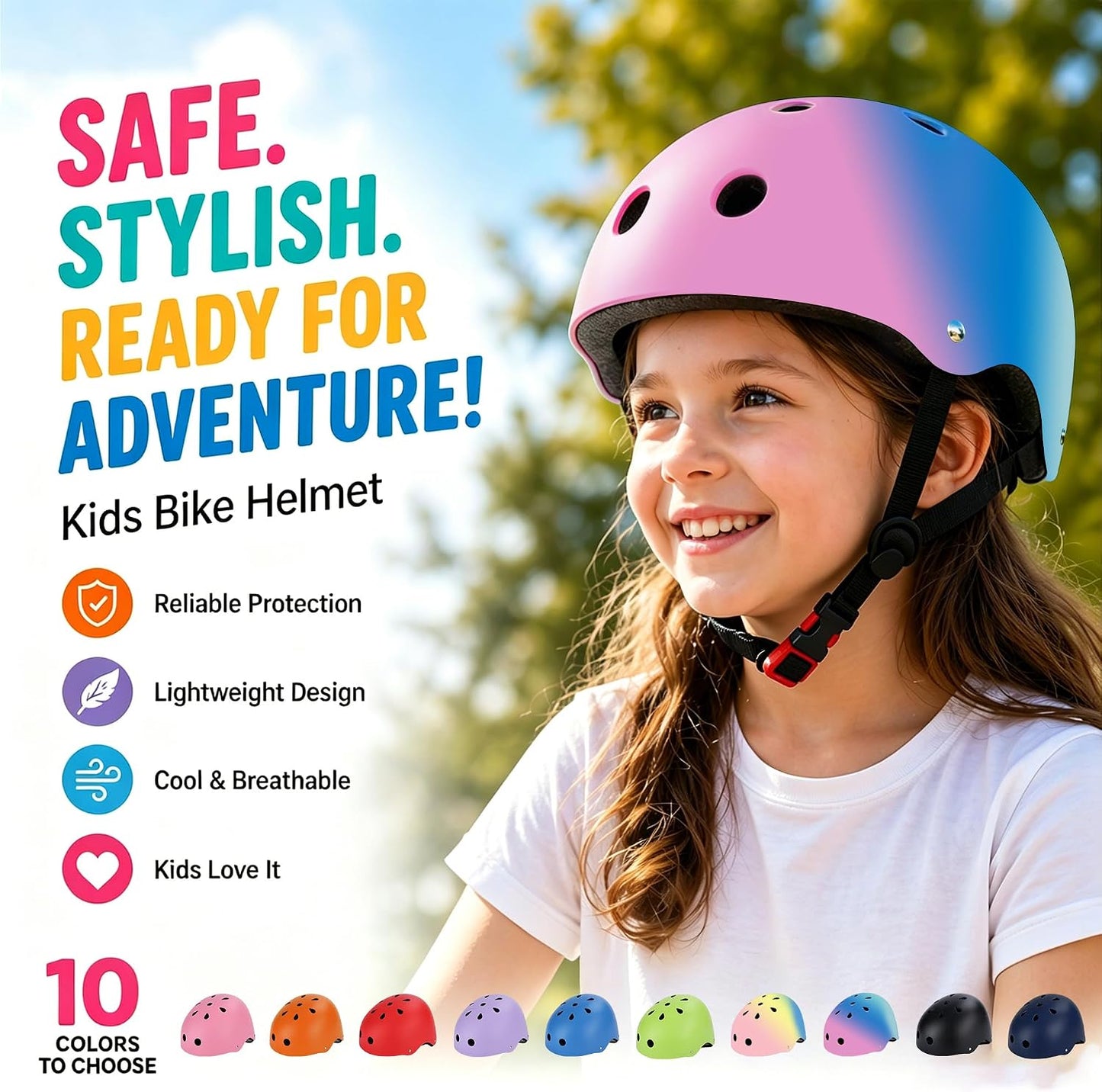 Kids Bike Helmet, Toddler Helmet for Youth Boys Girls Ages 3-5/5-8/8-14 Year Old, Adjustable Fit & Lightweight, Multi-Sport Safety for Skateboard Skating Bicycle Scooter Cycling