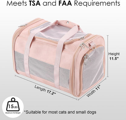 Fashion Leather Dog Carrier, Airline Approved Cat Carrier Soft Sided Pet Bag Carrier Purse for Puppy Kitten Small Animals Pink