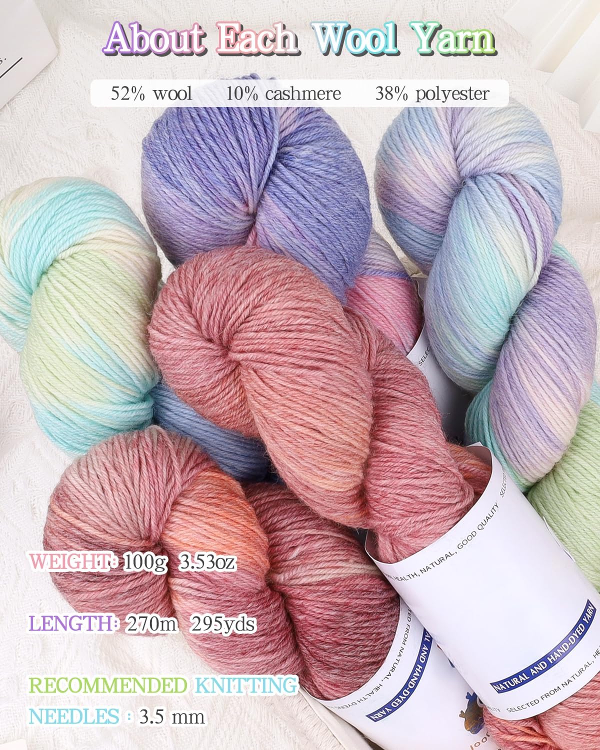 Katech Wool Yarn for Crocheting- 3 Pack 10.58 oz/ 300g Gradient Yarn Wool 52%, Cashmere 10%, Polyester 38%, 885 yds/ 810m Hand Dyed Cashmere Yarns for Knitting Socks Shawl-Orange Pink