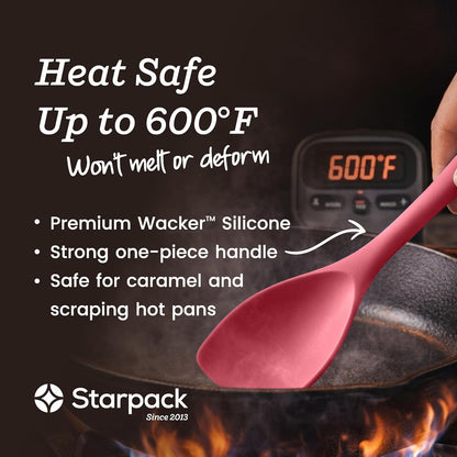 StarPack XL Spoonula The All-Rounder 13.5 Inch - LFGB Silicone Spoon Spatula, 600°F Heat Resistant, BPA-Free - One-Piece Seamless, Dishwasher Safe - for Nonstick Cookware and Deep Pots, Earthy Pink