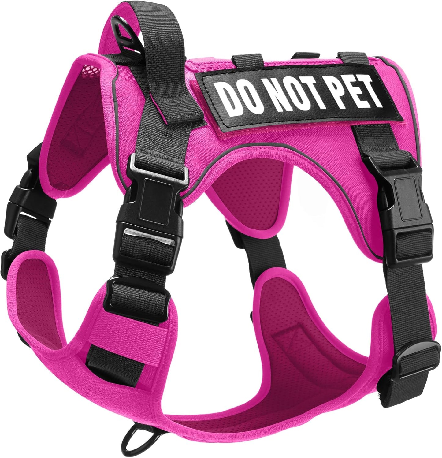 Tactical Dog Harness for Medium and Large Breeds, Air Dog Vest No Pull with Reflective Do Not Pet Patches, Breathable Dog Molle Vests for Training Walking Hunting Pink