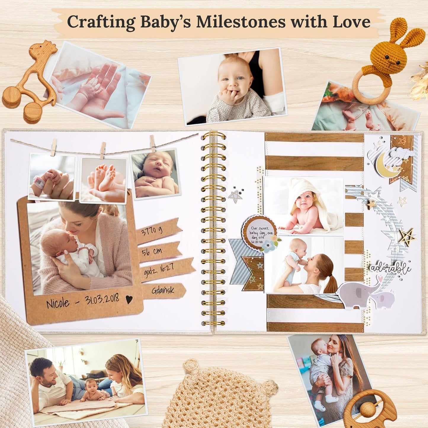 10 x 10 Inch Scrapbook Photo Album Linen Cover 20 Sheets/ 40 Pages, Hardcover Kraft White Pages Memory Book, for Travel Wedding Guest Book Christmas Baby Shower Fits 4x6 & Instant Photos, Pink