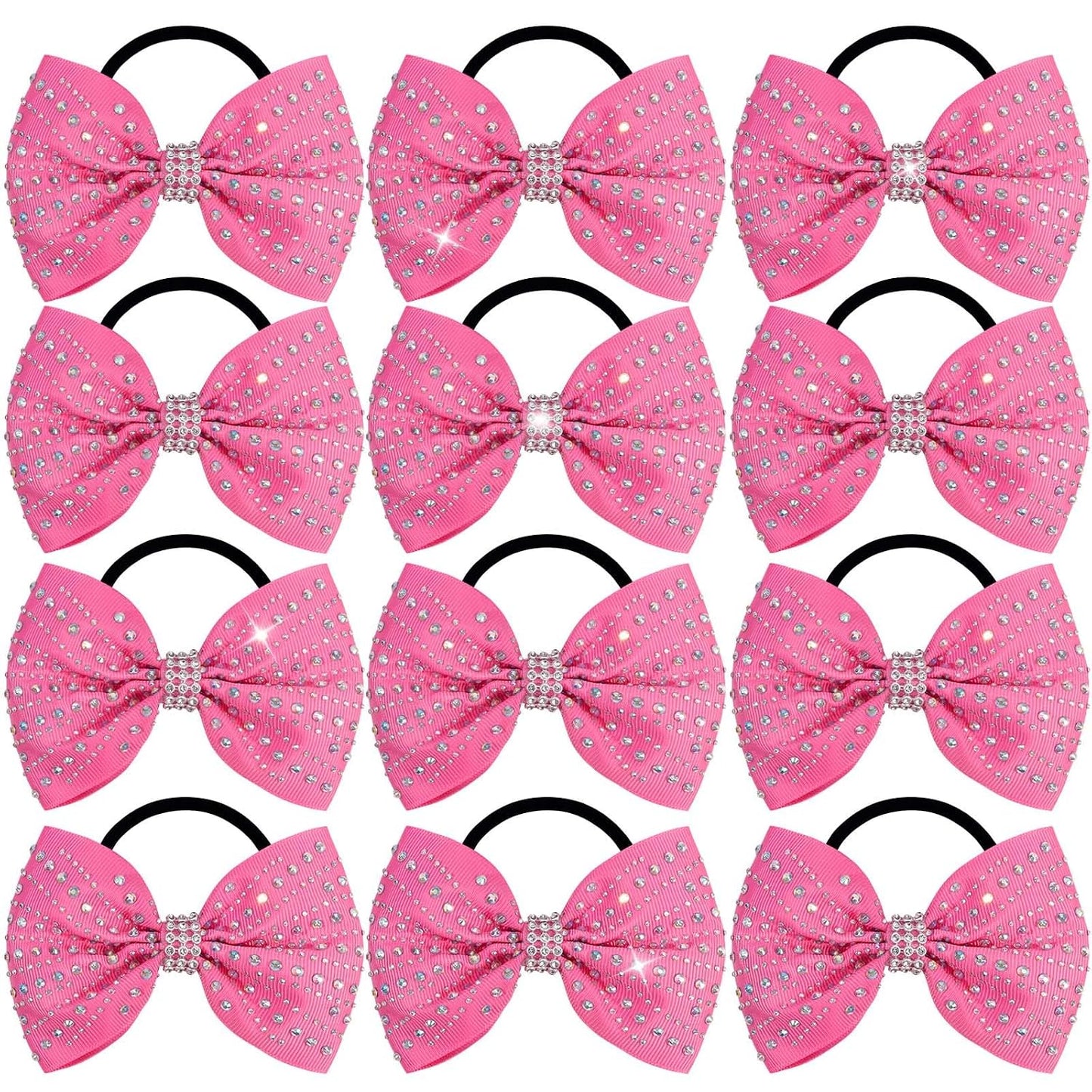 OAOLEER 12PCS Glitter Cheer Hair Bows for Cheerleading, Cheer Bow with Ponytail Holder for Teen Girls Cheerleader (Pink)