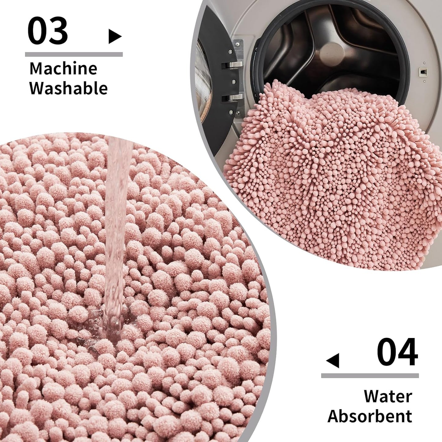 Disolla Small Bath Mat 17x24 Inch - Chenille Pink Bathroom Rug, Extra Soft Absorbent Plush Shaggy Bathmat, Non-Slip Machine Washable Floor Mat for Shower, Tub and Sink