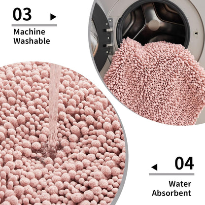 Disolla Small Bath Mat 17x24 Inch - Chenille Pink Bathroom Rug, Extra Soft Absorbent Plush Shaggy Bathmat, Non-Slip Machine Washable Floor Mat for Shower, Tub and Sink