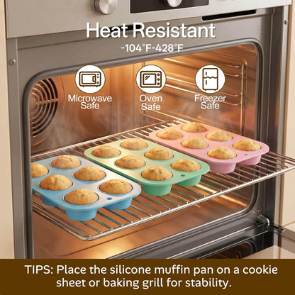 2 Pack Silicone Muffin Pan for Baking, Regular Size Nonstick Cupcake Pan, 6-Cup Silicone Muffin Tin BPA Free Dishwasher Safe, Great for Muffin Cupcake Brownie Egg Tart