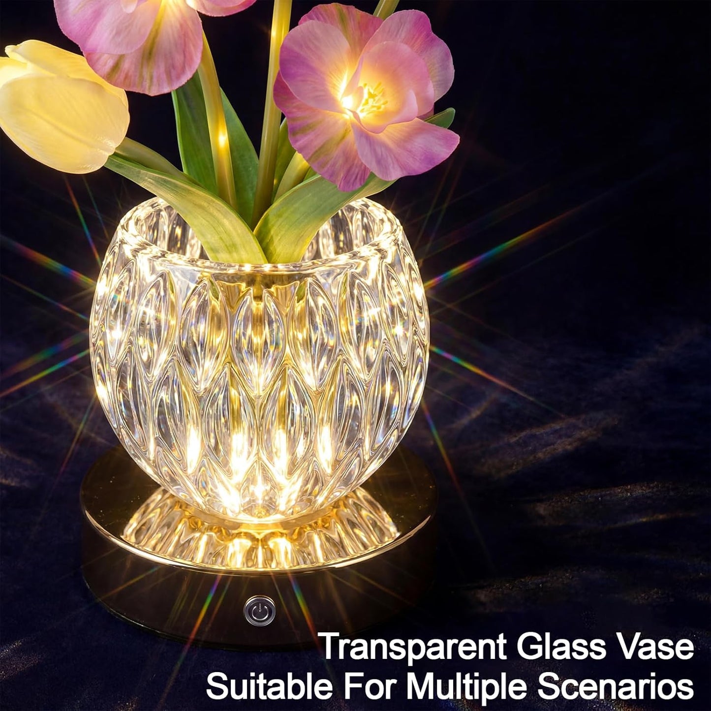 Flower Table Lamp, 3-Color Touch Dimming Tulip Glass Night Light, Rechargeable Artificial Flower Light, Desktop Ambient Light Romantic Gifts for Girls Women Mom (Pink-Sakura)