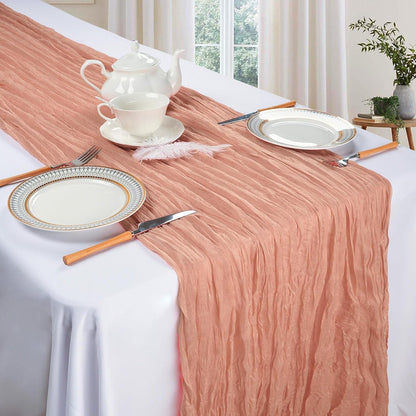 12 Pack Peach Cheesecloth Table Runner 10ft Boho Gauze Fabric Cheese Cloth Table Runner 35 x 120 Inch Rustic Sheer Runner for Holiday Baby Shower Home Décor Party Wedding Decoration