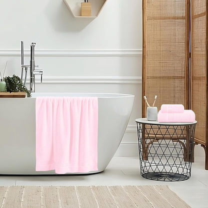 Belizzi Home Ultra Soft 3 Pack Cotton Towel Set, Contains a Bath Towel 28x55 inch, a Hand Towel 16x24 inch & a Wash Coth 12x12 inch, Ideal Everyday use, Compact & Lightweight - Pink