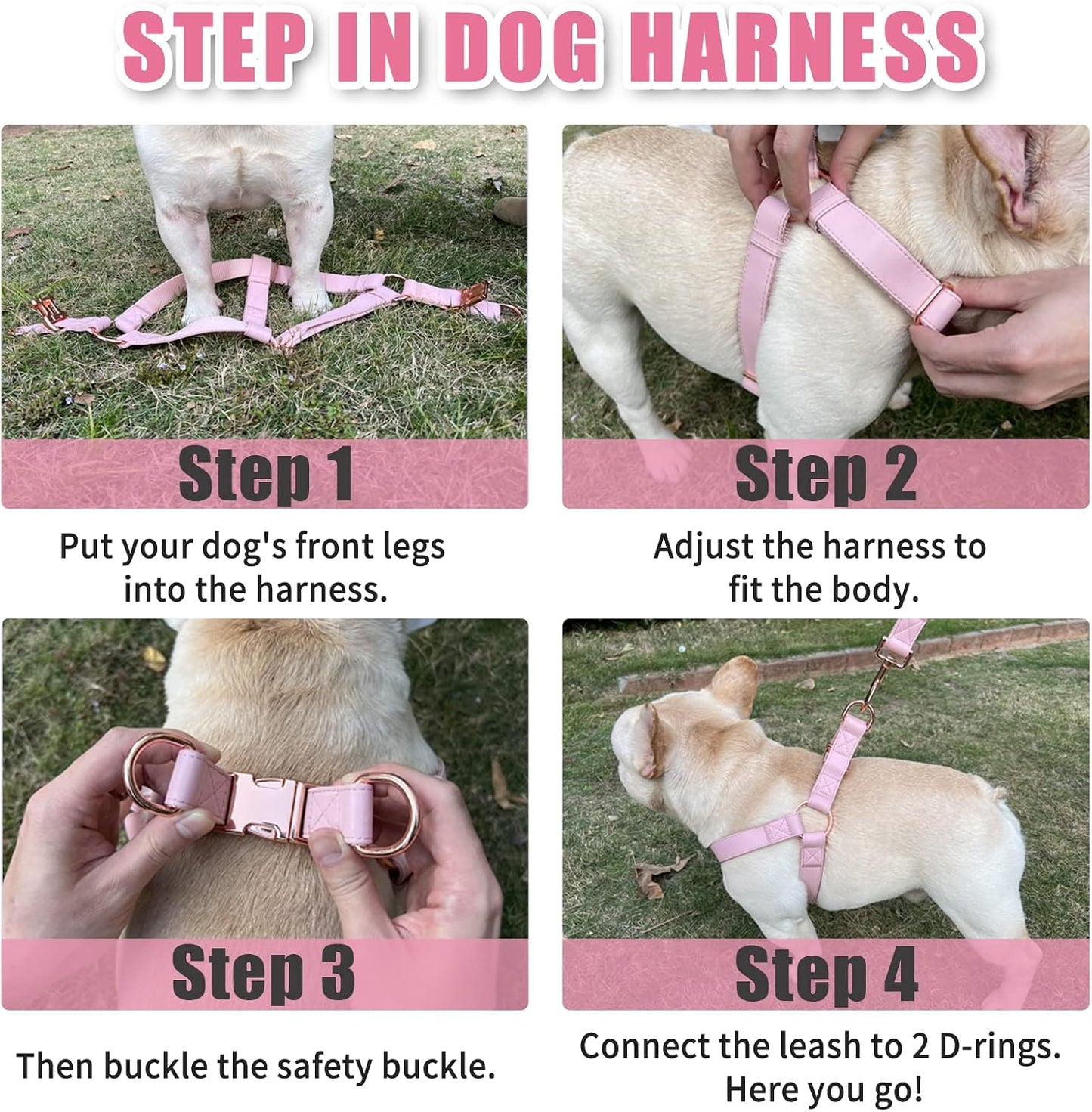 Soft Leather No Pull Dog Harness - Adjustable Step in Dog Harness with Rose Gold Heavy Duty Metal Buckle, Freedom Nylon Dog Halter Vests for Small Medium Large Dogs Easy Walking Training (Pink,S)