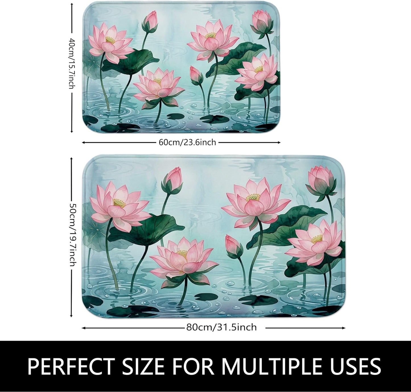 Water Lily Flower Quick Dry Bath Mat, Elegant Peach Floral Absorbent Non Slip Shower Mat, Spring Decorative Flannel Washable Bath Rugs for Bathroom Toilet Restroom 20x32 Inch