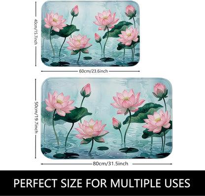 Water Lily Flower Quick Dry Bath Mat, Elegant Peach Floral Absorbent Non Slip Shower Mat, Spring Decorative Flannel Washable Bath Rugs for Bathroom Toilet Restroom 20x32 Inch