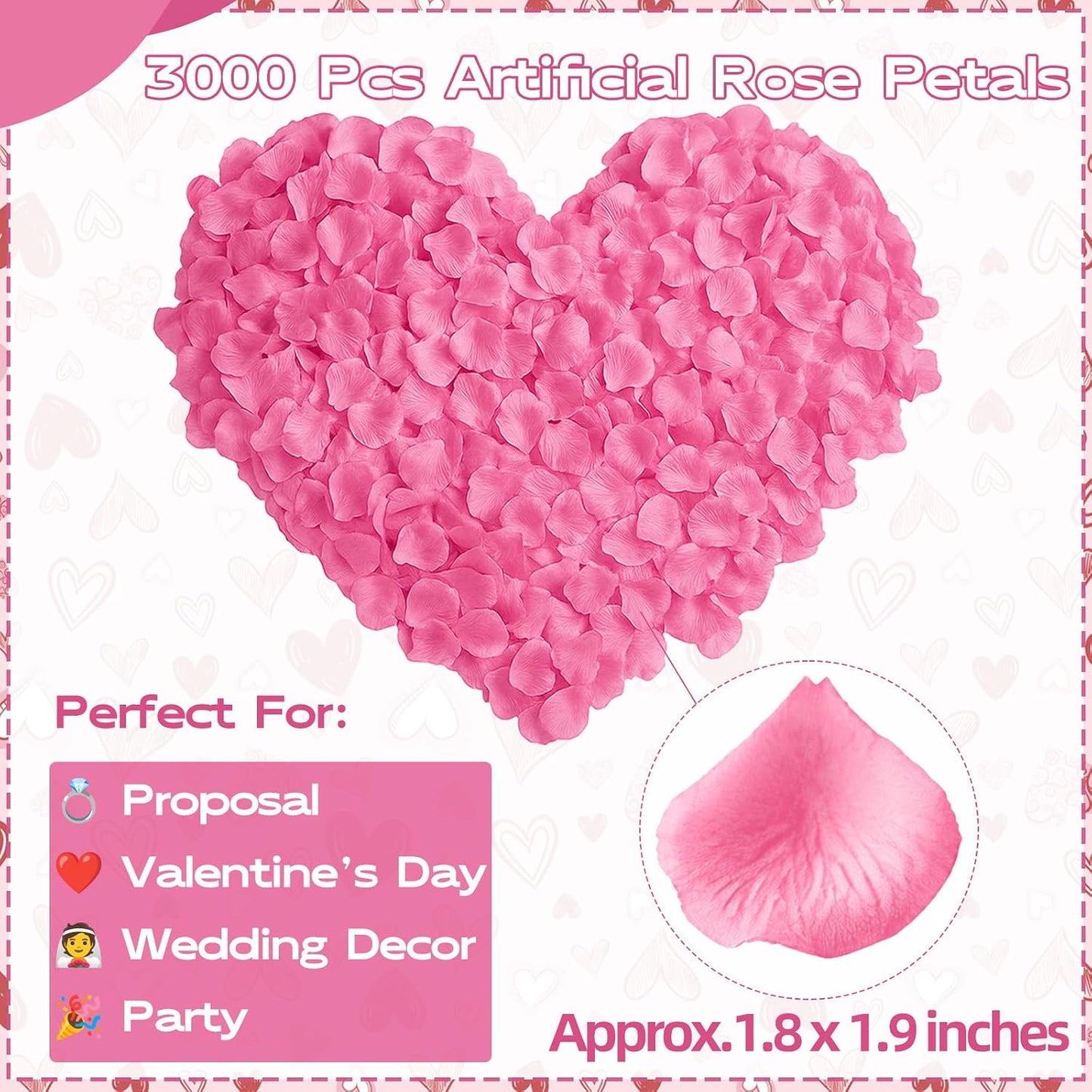 3000 Pcs Rose Petals Artificial Flowers Silk Petals Table Scatters for Romantic Special Night Decorations, Weddings, Valentine's Day, Proposals, Anniversaries, Bridal Showers Party Decor
