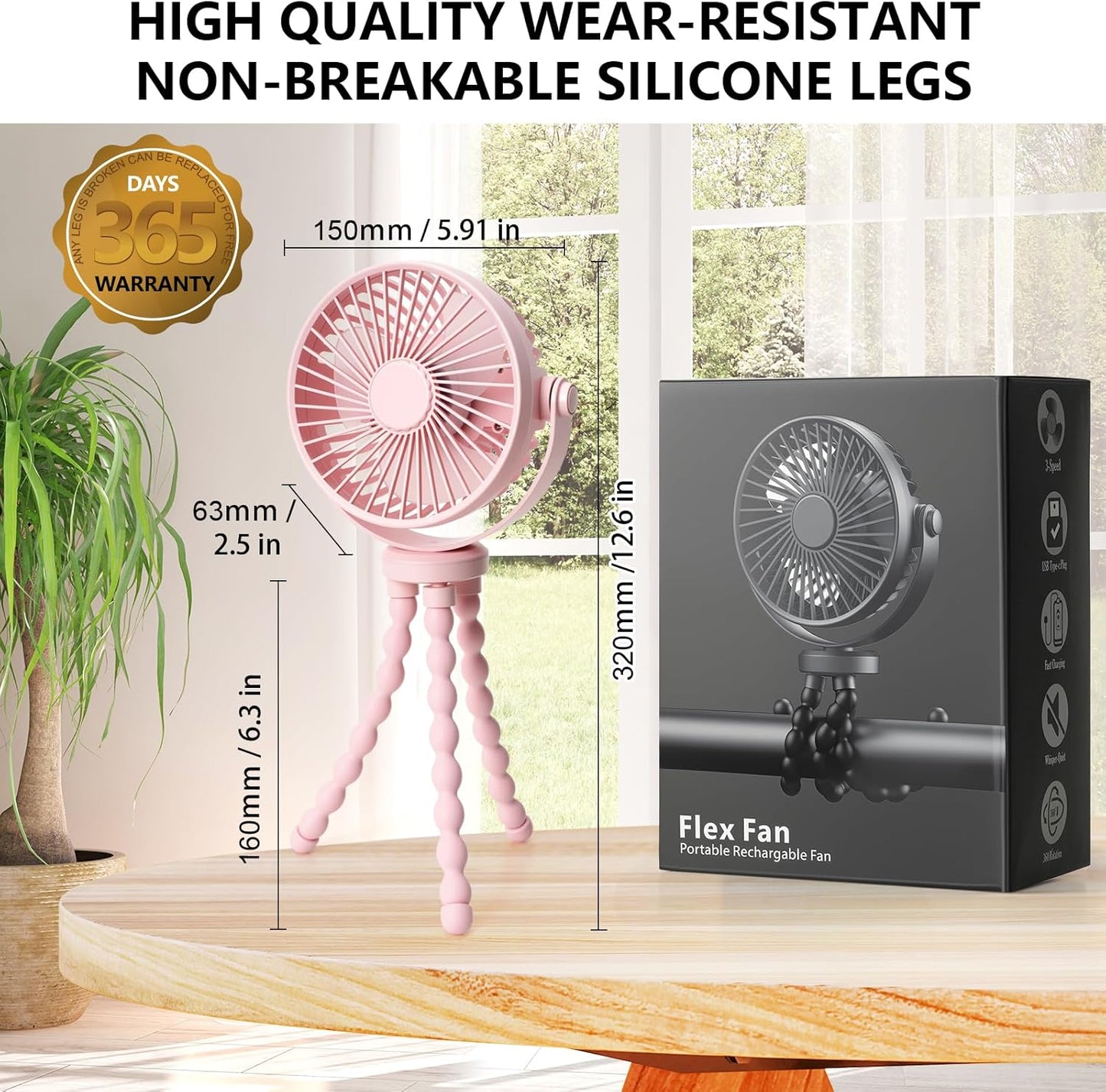snawowo Mini Handheld Personal Portable Fan, Baby Stroller Fan, Car Seat USB or Battery Powered, with Flexible Tripod Clip on Student Bed Desk Bike Crib Treadmill Camping Traveling(Pink)