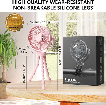 snawowo Mini Handheld Personal Portable Fan, Baby Stroller Fan, Car Seat USB or Battery Powered, with Flexible Tripod Clip on Student Bed Desk Bike Crib Treadmill Camping Traveling(Pink)