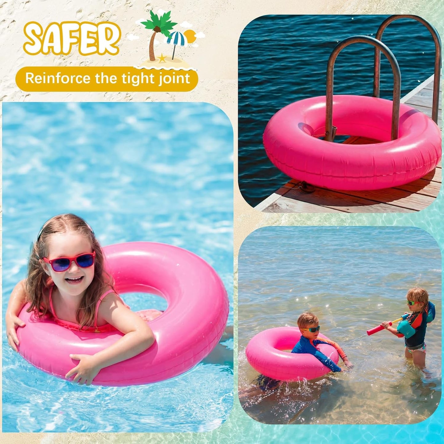 JellyArch 6 Pcs Inflatable Pool Floats 24 Inches Swim Tube Bulk Swimming Ring Pool Floaties for Beach Party Decorations Women and Men River Lake Summer Vacation Holiday (Rose Pink)
