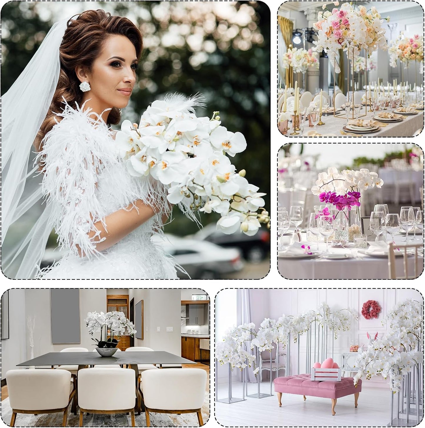 PATIKIL Artificial Orchid Stems 41", 6 Pack 9 Heads Faux Phalaenopsis Flowers Real Touch Fake Orchid Flower Branch for Vase Home Wedding Decoration, Dark Pink