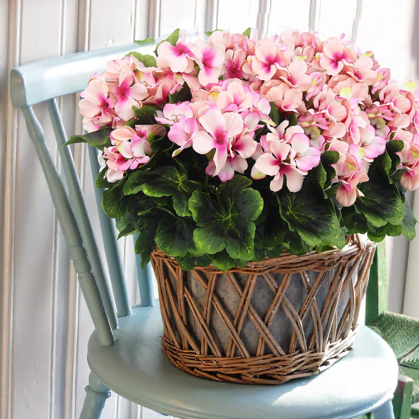 2 Pcs Artificial Geraniums for Outdoor Silk Geranium Flowers Purple Pink Artificial Geranium Bush Faux Flowers Geraniums Branch for Garden Patio Cemetary Vase Table Centerpiece Indoor Decor