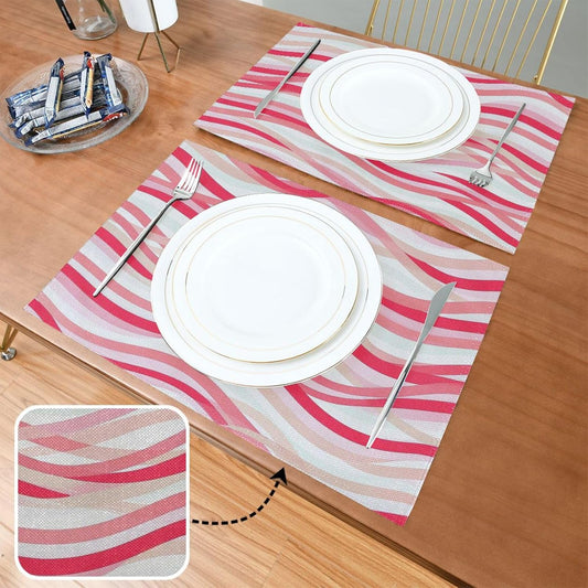 Custom Wave Pattern Red Peach Cloth placemats Machine Washable Christmas Washable Round placemats Sets of 6 12 x 18 tapetes para la mesa de comedor