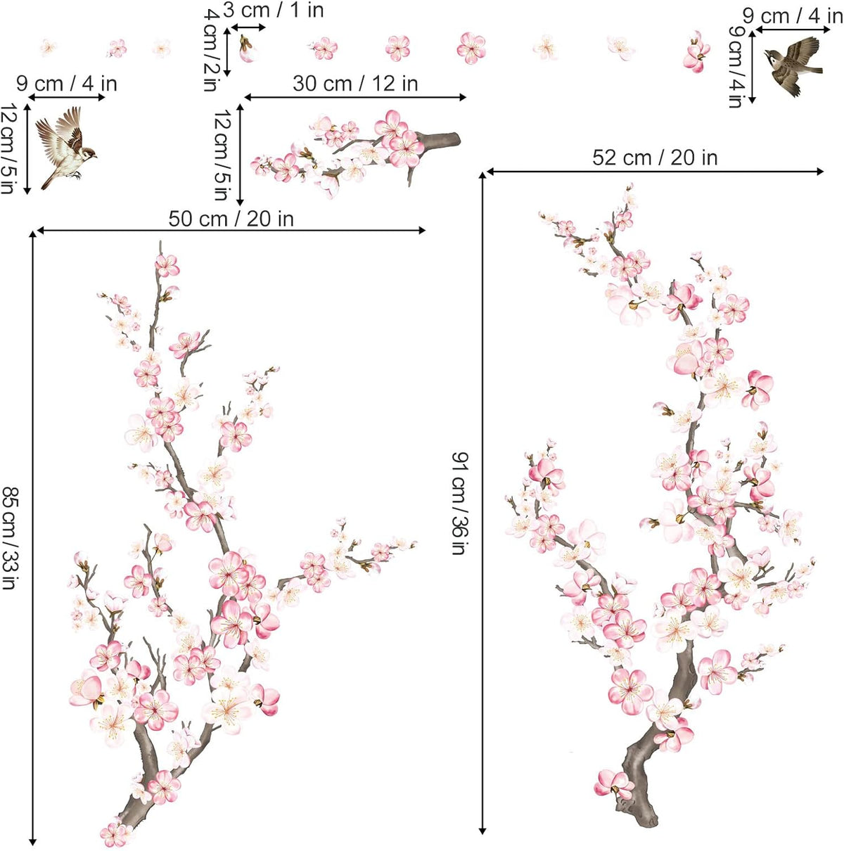 Cherry Blossom Wall Decals Pink and White Flower Wall Stickers