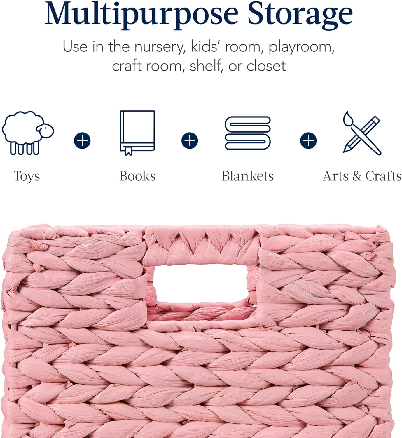 Best Choice Products 10.5x10.5in Pack of 5 Cube Storage Baskets, Water Hyacinth Multipurpose Collapsible Organizers, Handwoven Toy Storage Totes for Kids Room, Nursery & Living Room - Pink