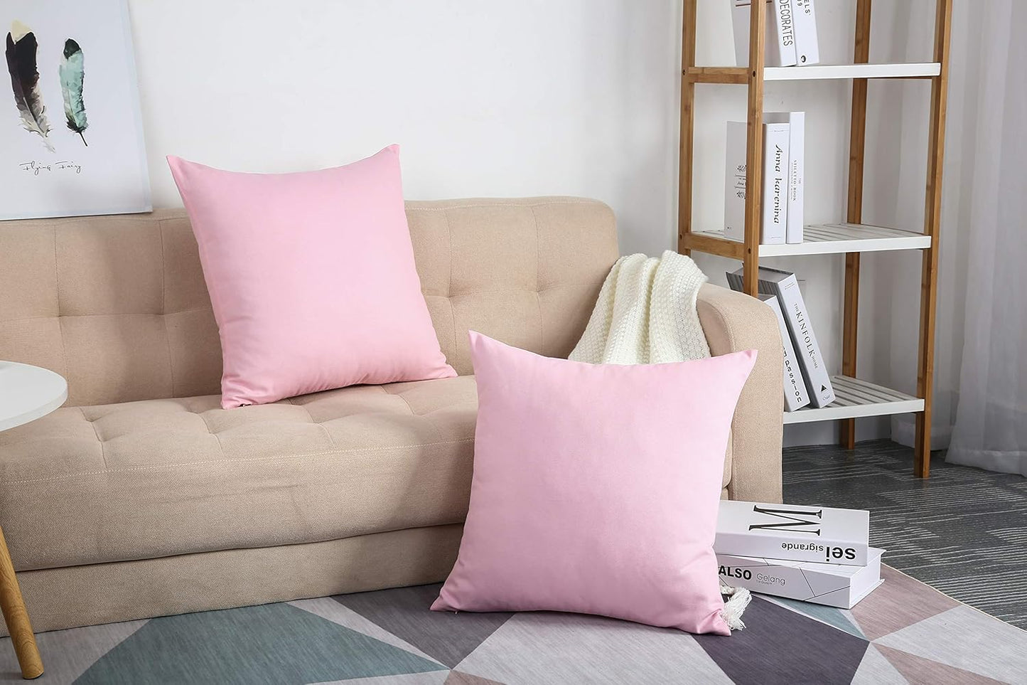 TangDepot Handmade Decorative Solid 100% Cotton Canvas Throw Pillow Covers/Cushion Covers, 45 Colors Available - (20" x20" , Salmon Pink, 2 Count (Pack of 1))