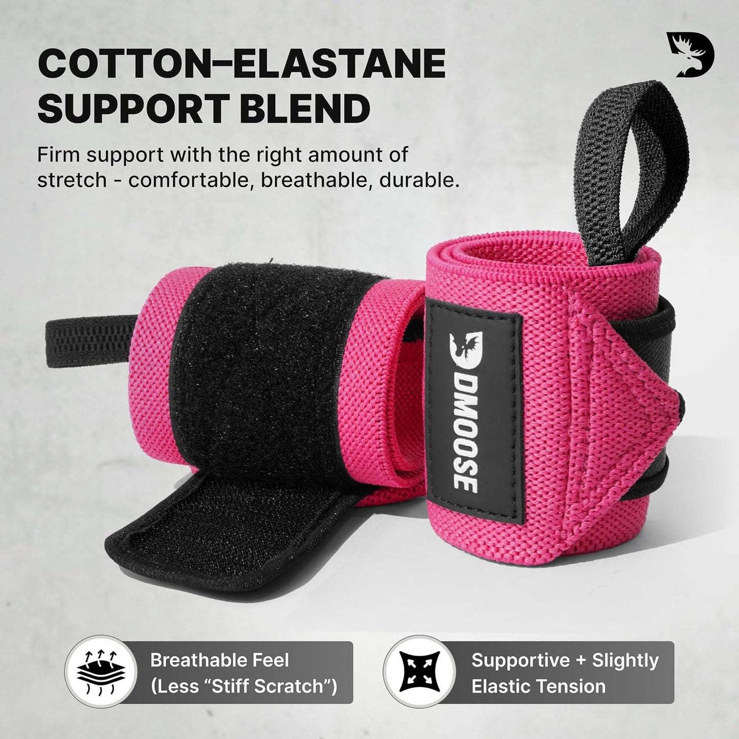DMoose Fitness Wrist Wraps for Weightlifting 18" - Heavy Duty Gym Wrap with Hand Thumb Loop for Support & Pain Relief, USPA Approved Powerlifting, Weight Lifting Wrist Straps for Men & Women Work Out