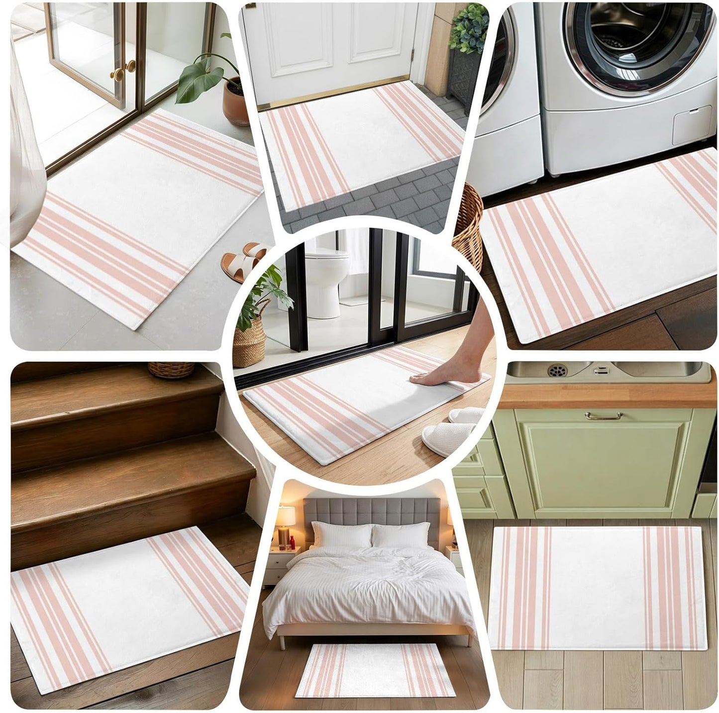 Non Slip Bath Mat for Bathroom Floor Tub, Minimalist Pink Striped Line on White Bathroom Rug Water Absorbent Soft Shaggy Rugs Indoor Doormats Vertical Lines Mats,16x24in
