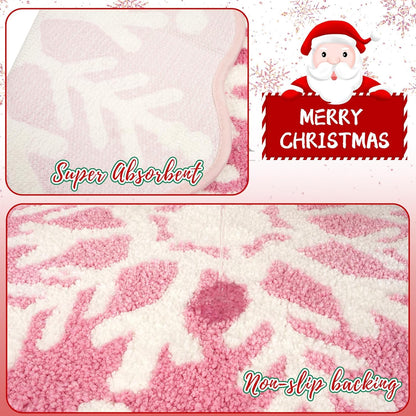 Christmas Bath Rugs for Bathroom - Pink Snowflake Shape Bathroom Rug,Soft and Absorbent Bath Mats,Non-Slip Rug for Shower Bath and Bedroom,Christmas Decoration Gifts(26in x 26in)