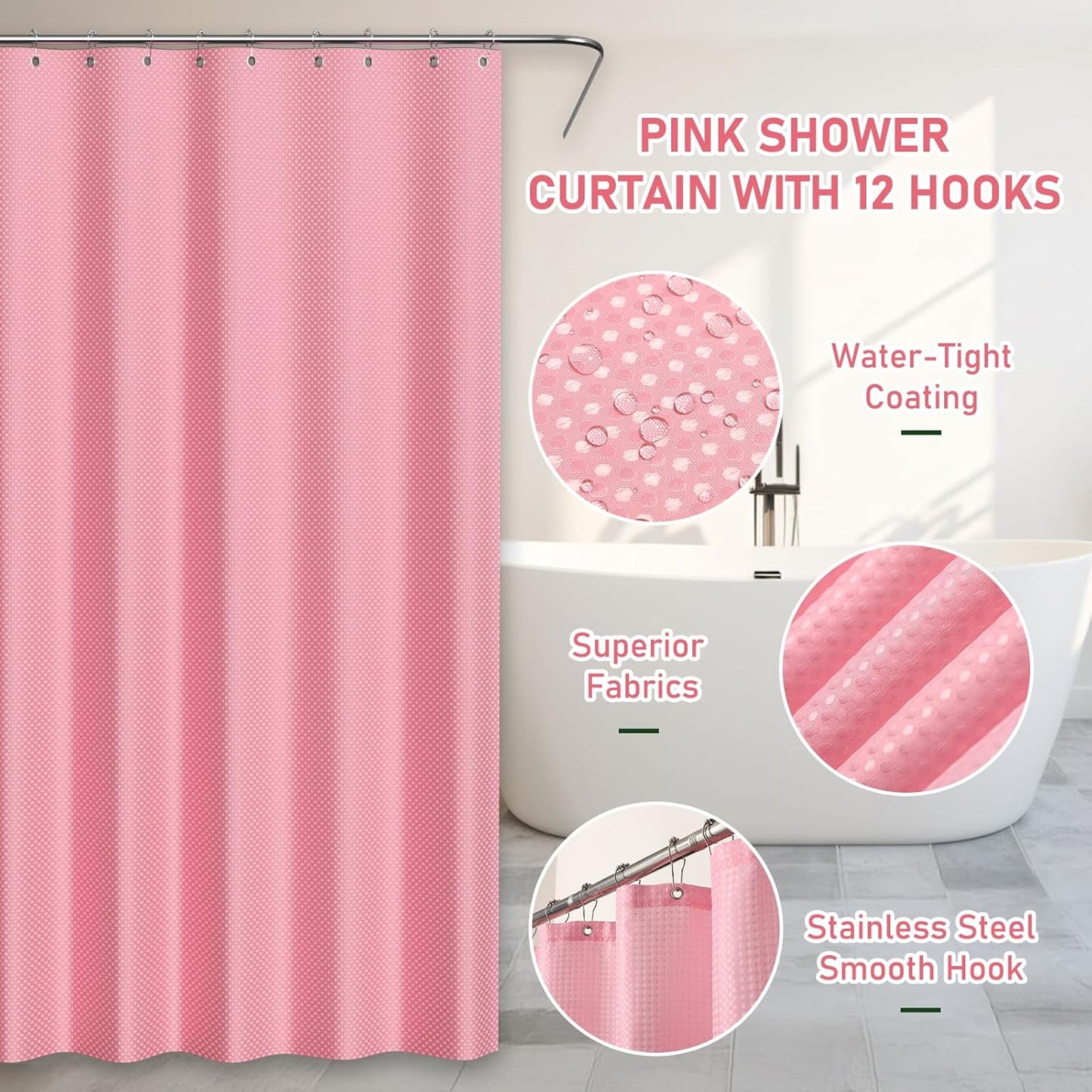 Bathroom Accessory Set - Bathroom Set, 27PC Bathroom Accessories Set, Pink Bathroom Sets with Shower Curtain and Rugs, Mini Trash Can, Toilet Brush, Trash Can & Soap Dispenser