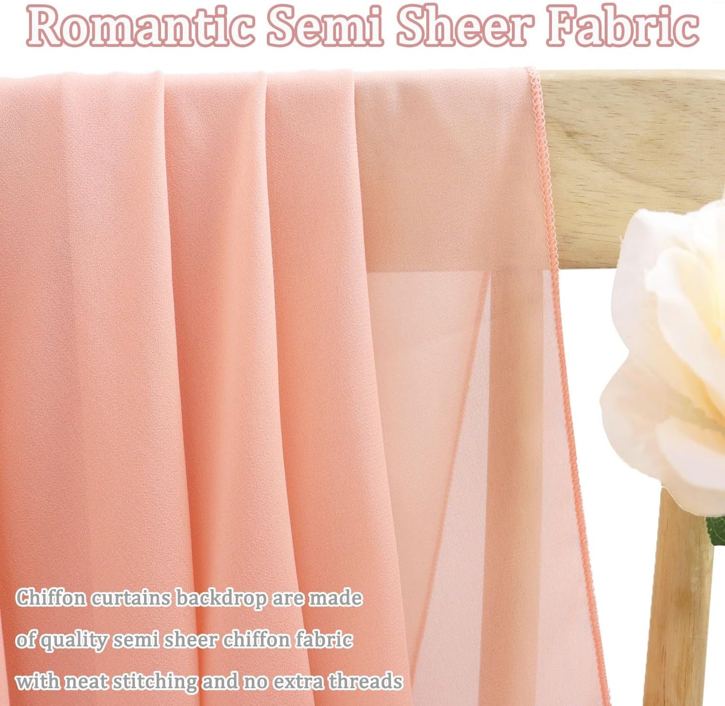 FOTSHARER Peach Chiffon Fabric Curtains 29x120 Inches 2 Panels Light Peach Wedding Arch Draping Fabric for Bridal Wedding Chiffon Curtain Drapes for Backdrop Tulle Wedding Curtains for Church Party
