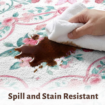 Kitchen Rugs Set of 3, Washable Non-Slip Kitchen Mats for Floor with Rubber Backing, Waterproof & Stain Resistant Boho Runner Rug for Kitchen, Laundry Room, Hallway, Entryway(Pink/Bow)